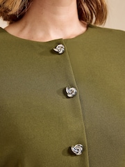 Friends Like These Bottle Green Curve Short Sleeve 2 in 1 Pleated Midi Dress - Image 3 of 4
