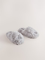 Grey Faux Fur Slipper Mules - Image 1 of 5