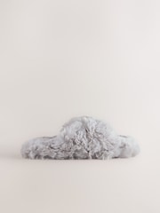 Grey Faux Fur Slipper Mules - Image 2 of 5