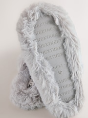 Grey Faux Fur Slipper Mules - Image 3 of 5