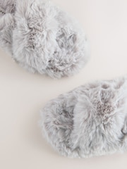 Grey Faux Fur Slipper Mules - Image 4 of 5
