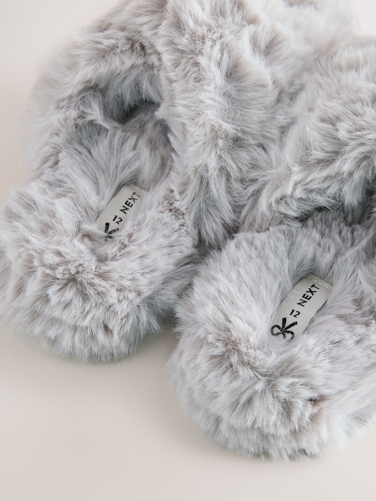 Grey Faux Fur Slipper Mules - Image 5 of 5 Grey Faux Fur Slipper Mules - Image 5 of 5