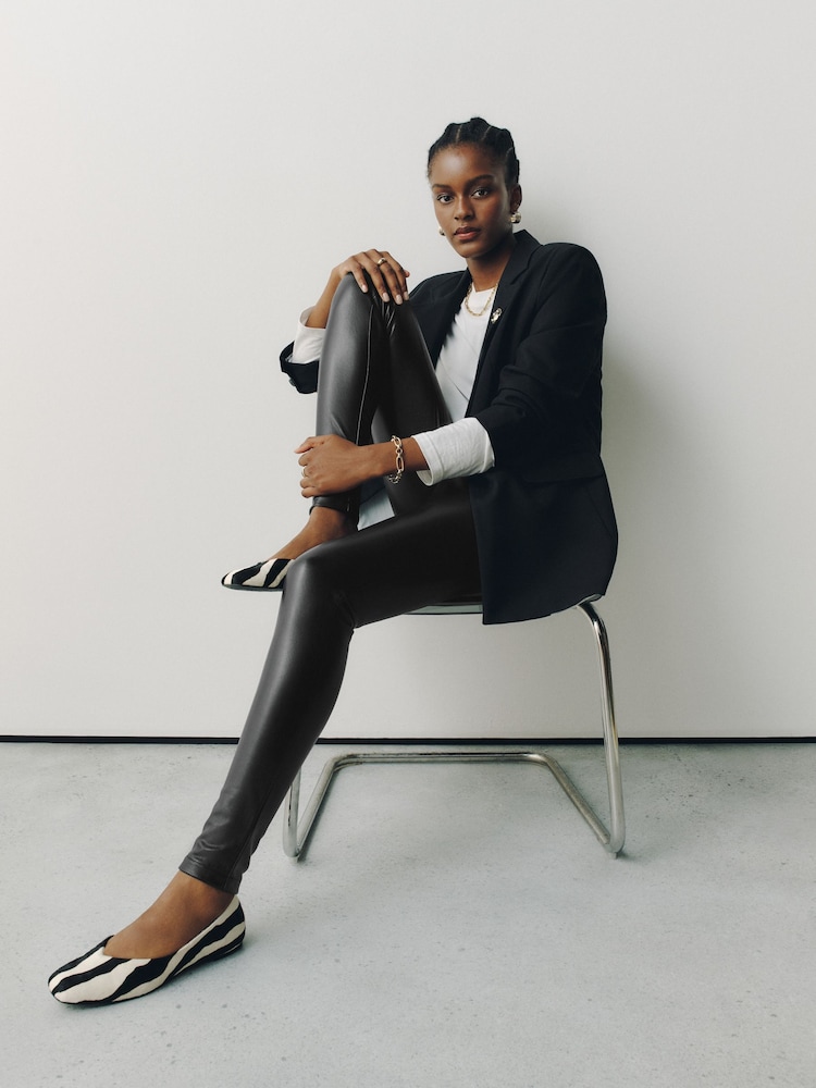 Black Front Seam Faux Leather Leggings - Image 1 of 8 Black Front Seam Faux Leather Leggings - Image 1 of 8