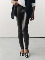 Black Front Seam Faux Leather Leggings - Image 3 of 8