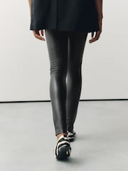 Black Front Seam Faux Leather Leggings - Image 4 of 8