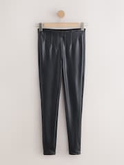 Black Front Seam Faux Leather Leggings - Image 6 of 8