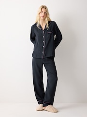 Jigsaw Blue Piped Detail Relaxed Pyjamas - Image 1 of 5