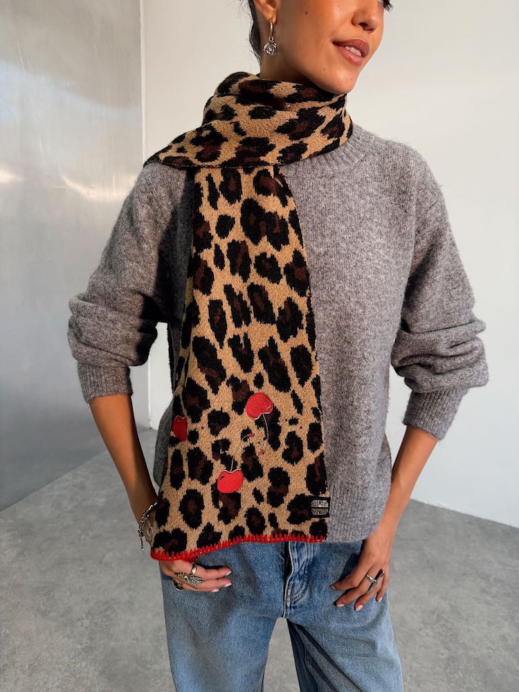 Never Fully Dressed Leopard Cherry Knitted Scarf - Image 2 of 5 Never Fully Dressed Leopard Cherry Knitted Scarf - Image 2 of 5
