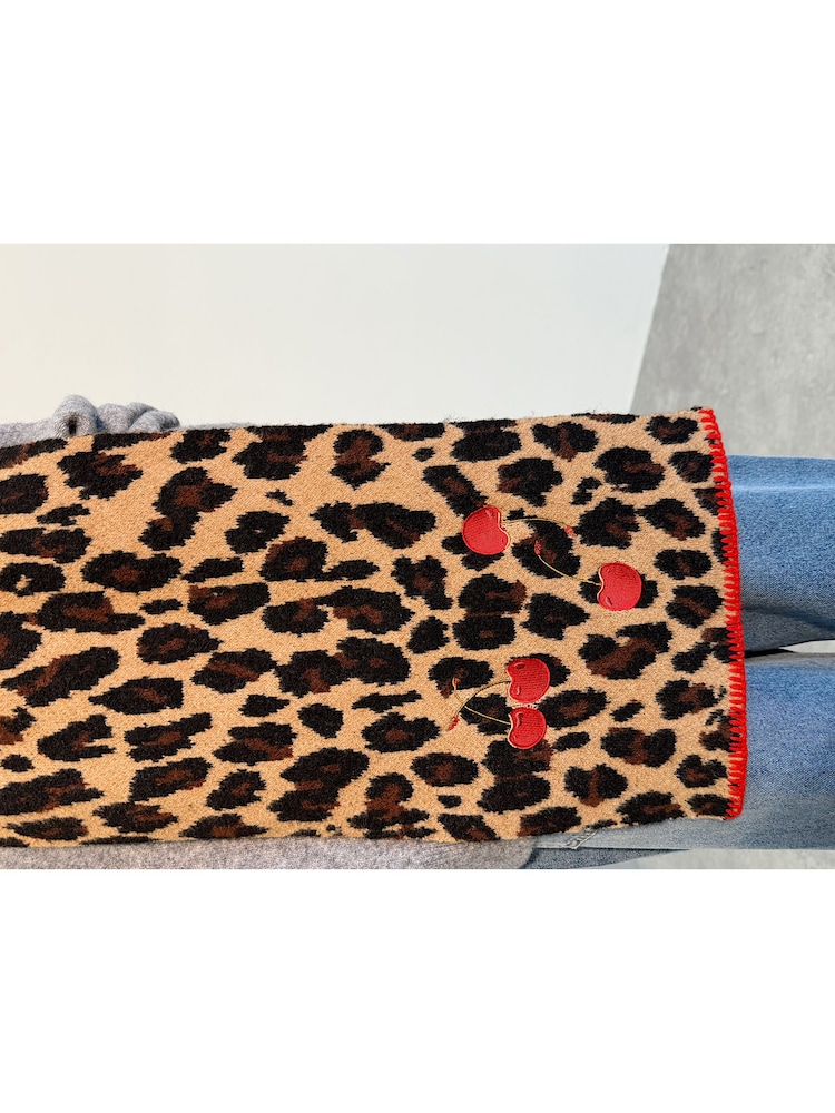 Never Fully Dressed Leopard Cherry Knitted Scarf - Image 5 of 5 Never Fully Dressed Leopard Cherry Knitted Scarf - Image 5 of 5