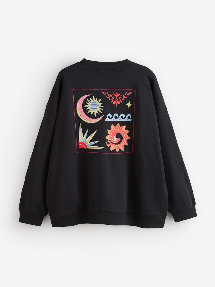 Never Fully Dressed Black Embroidered Print Crew Neck Sweatshirt - Image 2 of 6 Never Fully Dressed Black Embroidered Print Crew Neck Sweatshirt - Image 2 of 6