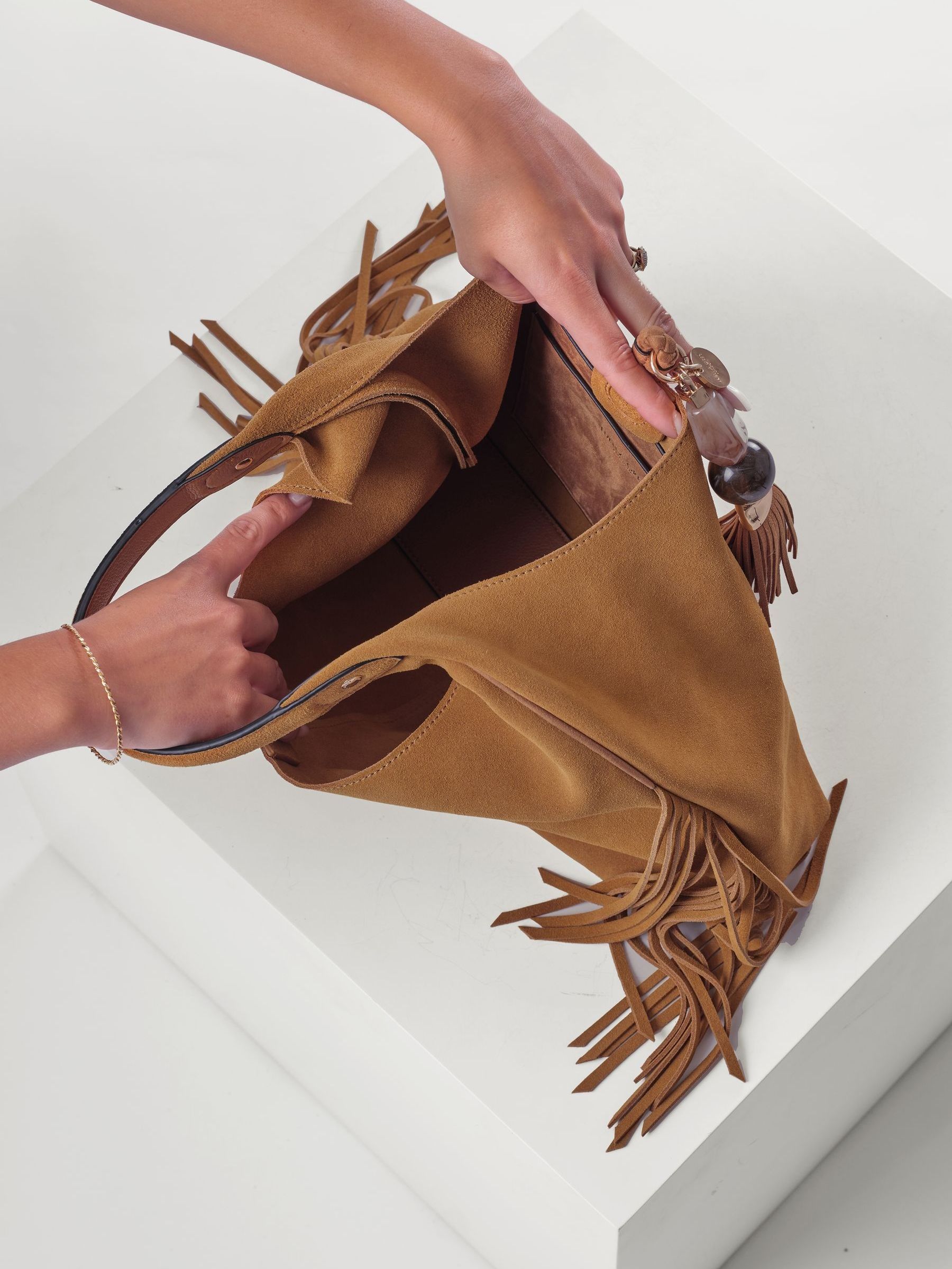 Buy Luella Grey Brown Paloma Suede Fringe Shoulder Bag from the 