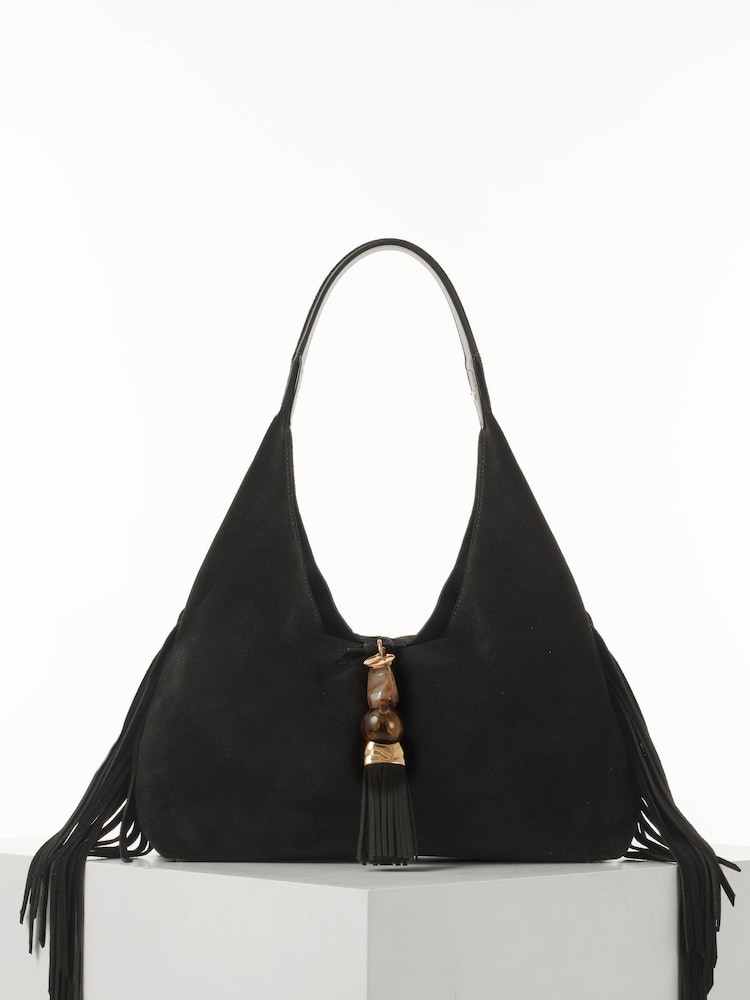 Luella Grey Paloma Suede Fringe Black Shoulder Bag - Image 1 of 4
