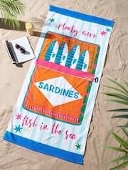 Catherine Lansfield Blue Sardines Cotton Beach Towel - Image 1 of 2