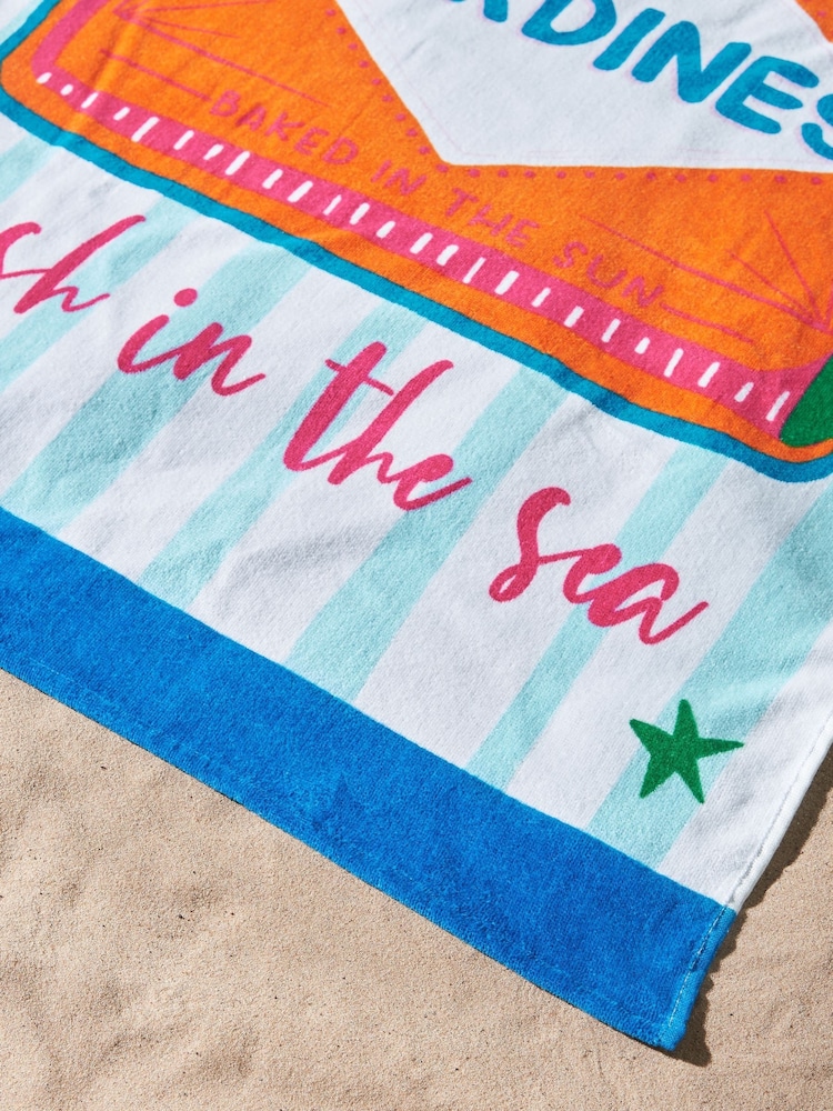 Catherine Lansfield Blue Sardines Cotton Beach Towel - Image 2 of 2