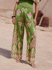 Love & Roses Lime Green Abstract Placement Print Trousers - Image 1 of 4