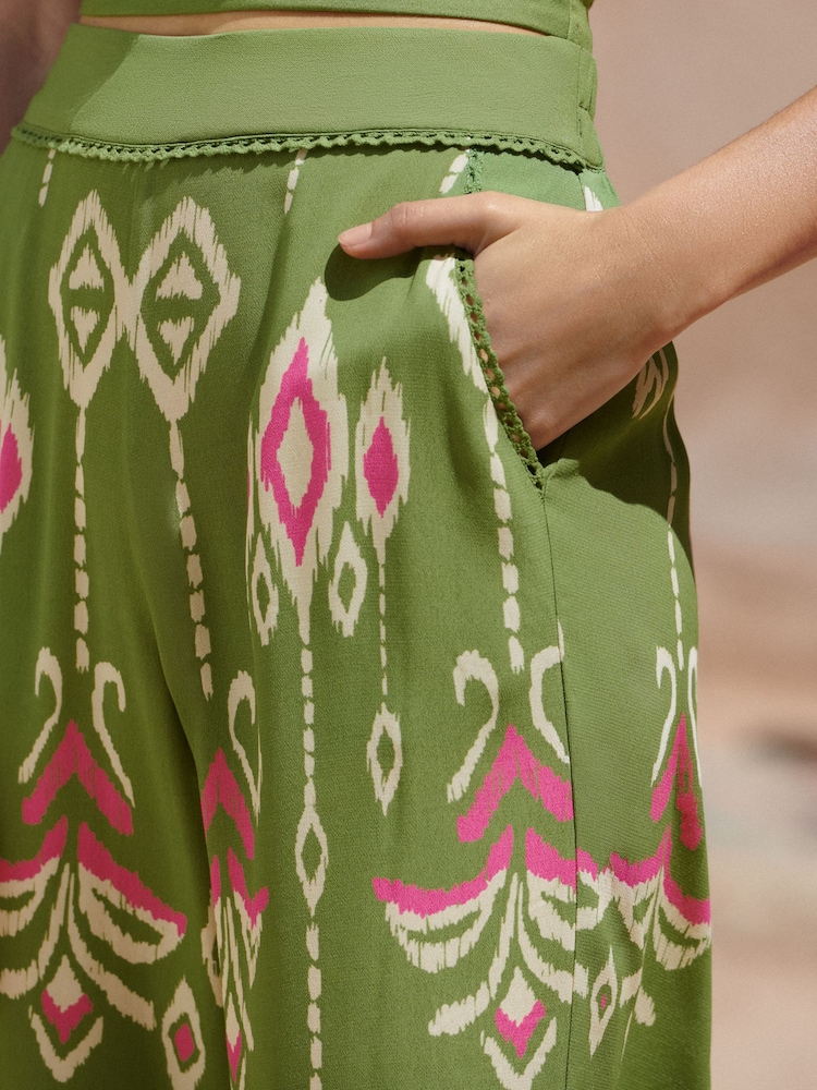 Love & Roses Lime Green Abstract Placement Print Trousers - Image 2 of 4