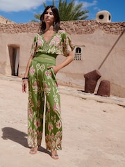 Love & Roses Lime Green Abstract Placement Print Trousers - Image 3 of 4