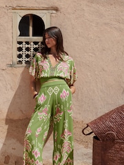 Love & Roses Lime Green Abstract Placement Print Trousers - Image 4 of 4
