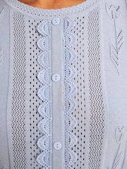 Love & Roses Light Blue Crew Neck Scalloped Lace Detail 3/4 Sleeve Knitted Top - Image 5 of 5