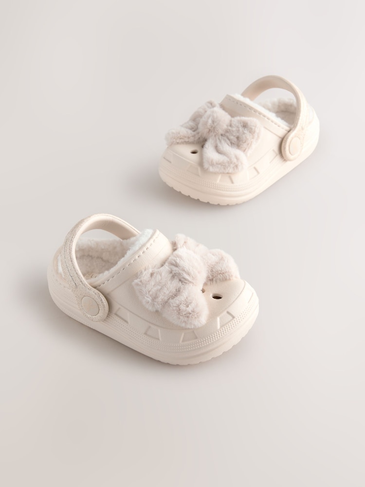 Neutral Bow Faux Fur Lined Clog Slippers - Image 1 of 6 Neutral Bow Faux Fur Lined Clog Slippers - Image 1 of 6