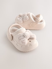 Neutral Bow Faux Fur Lined Clog Slippers - Image 4 of 6