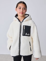 Baker by Ted Baker Cream Contrast Oversized Hooded Borg Fleece Jacket - Image 1 of 15