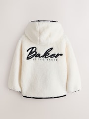 Baker by Ted Baker Cream Contrast Oversized Hooded Borg Fleece Jacket - Image 10 of 15