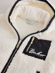 Baker by Ted Baker Cream Contrast Oversized Hooded Borg Fleece Jacket - Image 11 of 15
