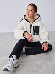 Baker by Ted Baker Cream Contrast Oversized Hooded Borg Fleece Jacket - Image 4 of 15