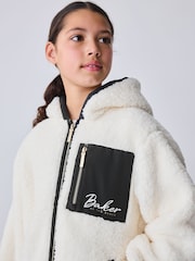 Baker by Ted Baker Cream Contrast Oversized Hooded Borg Fleece Jacket - Image 5 of 15