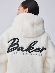 Baker by Ted Baker Cream Contrast Oversized Hooded Borg Fleece Jacket - Image 6 of 15