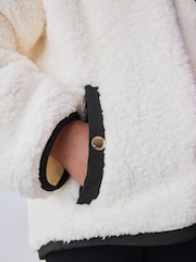 Baker by Ted Baker Cream Contrast Oversized Hooded Borg Fleece Jacket - Image 7 of 15
