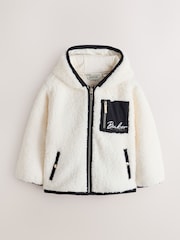 Baker by Ted Baker Cream Contrast Oversized Hooded Borg Fleece Jacket - Image 8 of 15