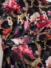 Baker by Ted Baker Black Floral Velour Dressing Gown - Image 10 of 11