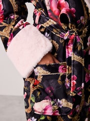 Baker by Ted Baker Black Floral Velour Dressing Gown - Image 4 of 11