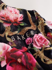 Baker by Ted Baker Black Floral Velour Dressing Gown - Image 7 of 11
