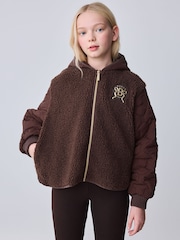 Baker by Ted Baker Brown Borg Fleece & Nylon Mix Hooded Jacket - Image 1 of 15