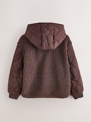 Baker by Ted Baker Brown Borg Fleece & Nylon Mix Hooded Jacket - Image 10 of 15