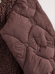 Baker by Ted Baker Brown Borg Fleece & Nylon Mix Hooded Jacket - Image 14 of 15