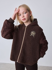 Baker by Ted Baker Brown Borg Fleece & Nylon Mix Hooded Jacket - Image 2 of 15