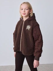 Baker by Ted Baker Brown Borg Fleece & Nylon Mix Hooded Jacket - Image 3 of 15