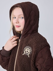 Baker by Ted Baker Brown Borg Fleece & Nylon Mix Hooded Jacket - Image 4 of 15