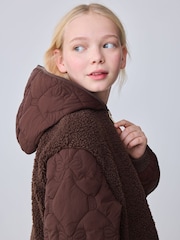 Baker by Ted Baker Brown Borg Fleece & Nylon Mix Hooded Jacket - Image 5 of 15