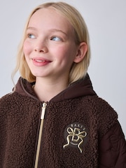 Baker by Ted Baker Brown Borg Fleece & Nylon Mix Hooded Jacket - Image 6 of 15