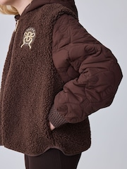 Baker by Ted Baker Brown Borg Fleece & Nylon Mix Hooded Jacket - Image 7 of 15