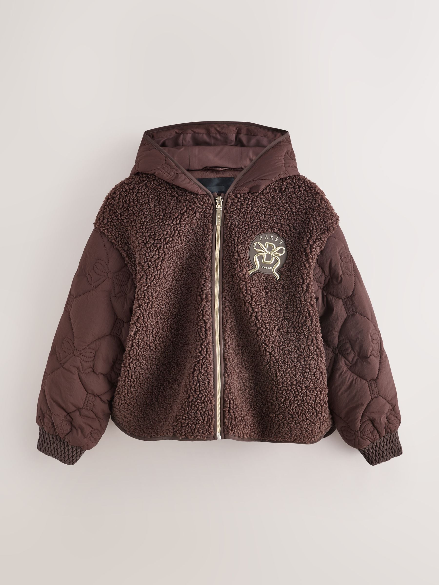 Buy Baker by Ted Baker Brown Borg Fleece & Nylon Mix Hooded Jacket