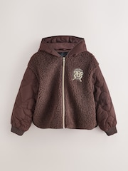 Baker by Ted Baker Brown Borg Fleece & Nylon Mix Hooded Jacket - Image 8 of 15