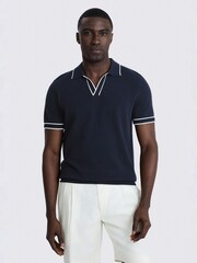 MOSS Blue Contrast Placket Skipper Polo Shirt - Image 1 of 4
