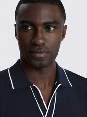 MOSS Blue Contrast Placket Skipper Polo Shirt - Image 3 of 4