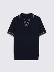 MOSS Blue Contrast Placket Skipper Polo Shirt - Image 4 of 4